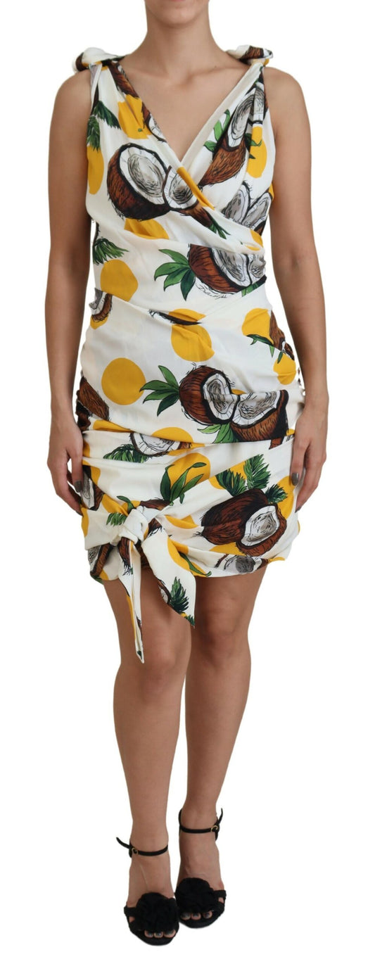 Dolce &amp; Gabbana – Weißes Mini-Etuikleid aus Seide mit Kokosnuss-Print