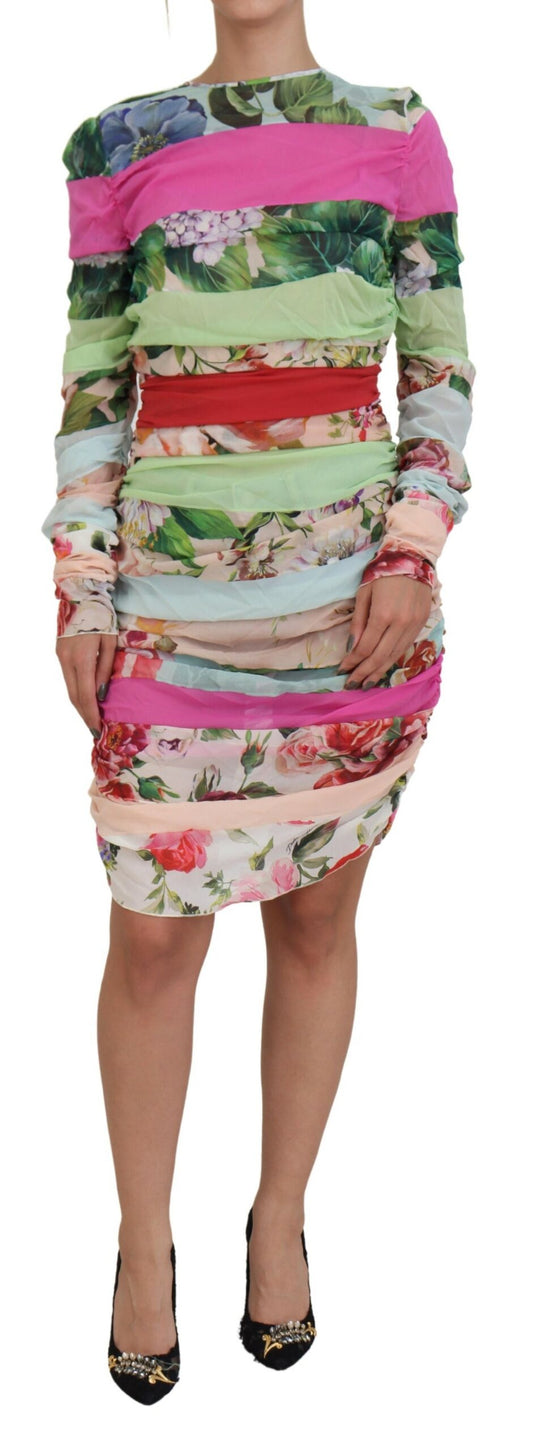 Dolce &amp; Gabbana – Mehrfarbiges, figurbetontes Etuikleid aus Seide mit Blumenmuster