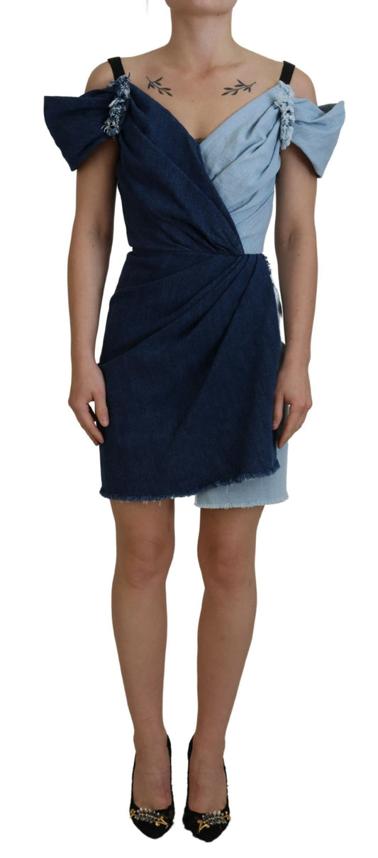 Dolce &amp; Gabbana – Zweifarbiges blaues Patchwork-Minikleid aus Denim
