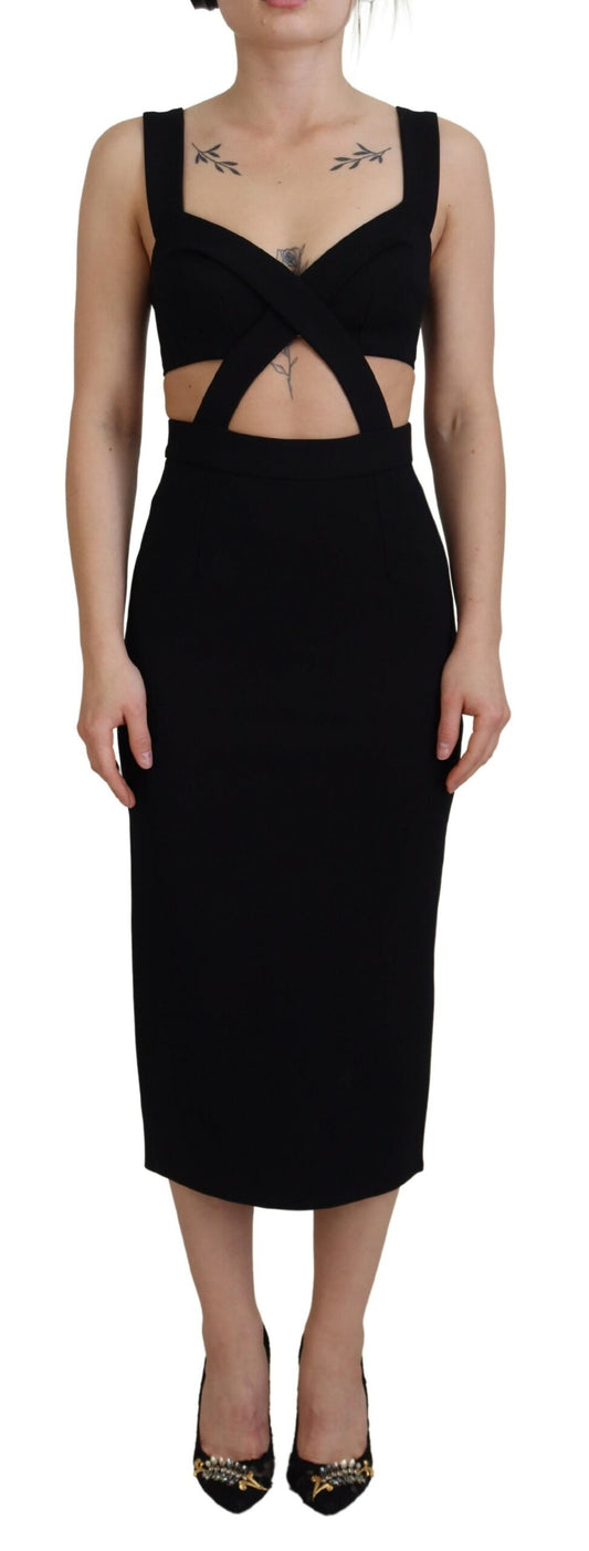 Dolce &amp; Gabbana – Schwarzes, figurbetontes Midikleid aus Viskose
