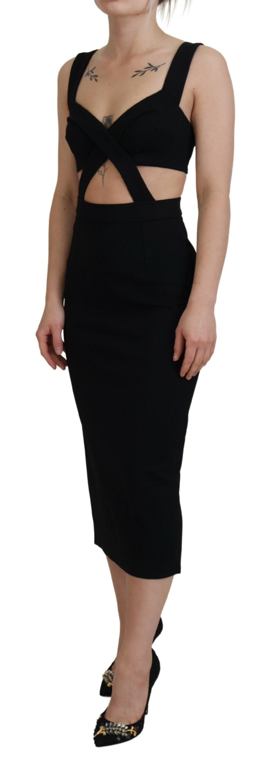 Dolce &amp; Gabbana – Schwarzes, figurbetontes Midikleid aus Viskose