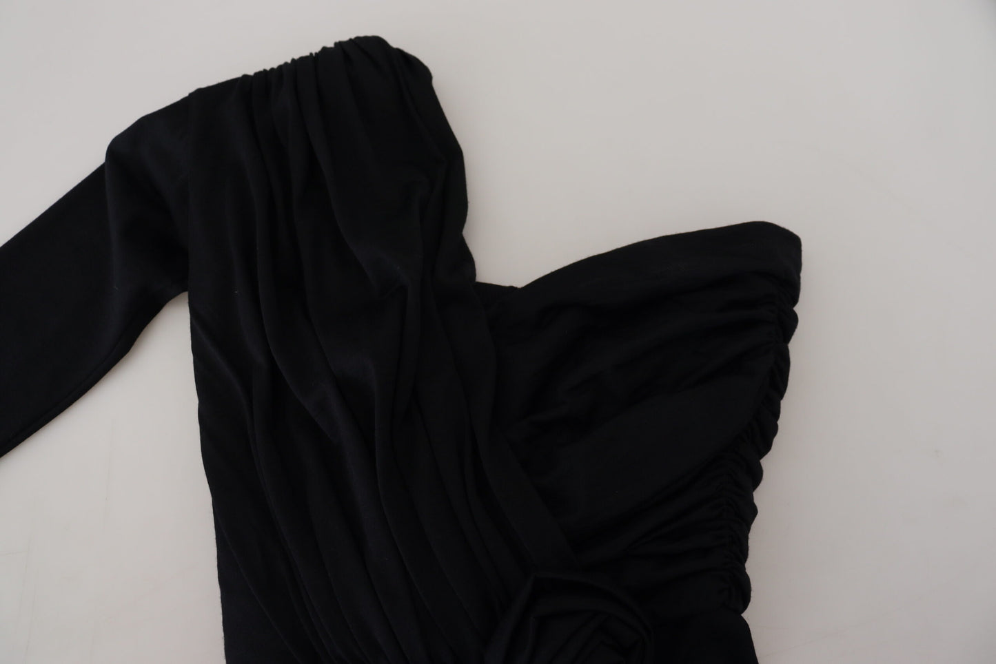 Dolce &amp; Gabbana Schwarzes Wickelkleid aus Wolle mit One-Shoulder-Träger