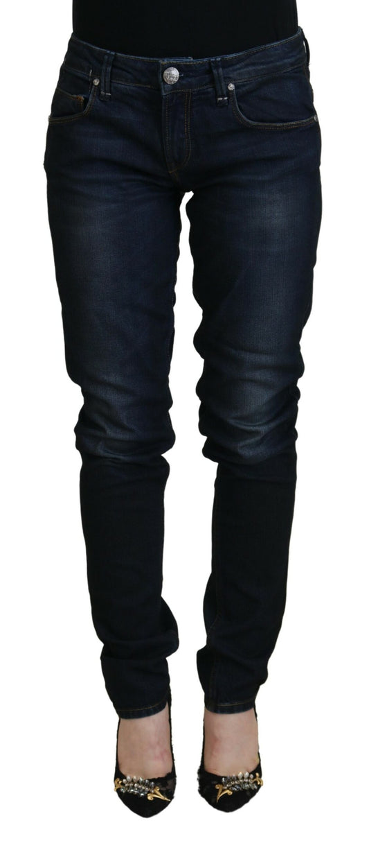 Acht Blaue Skinny-Jeans aus Baumwolle mit niedriger Taille für Damen