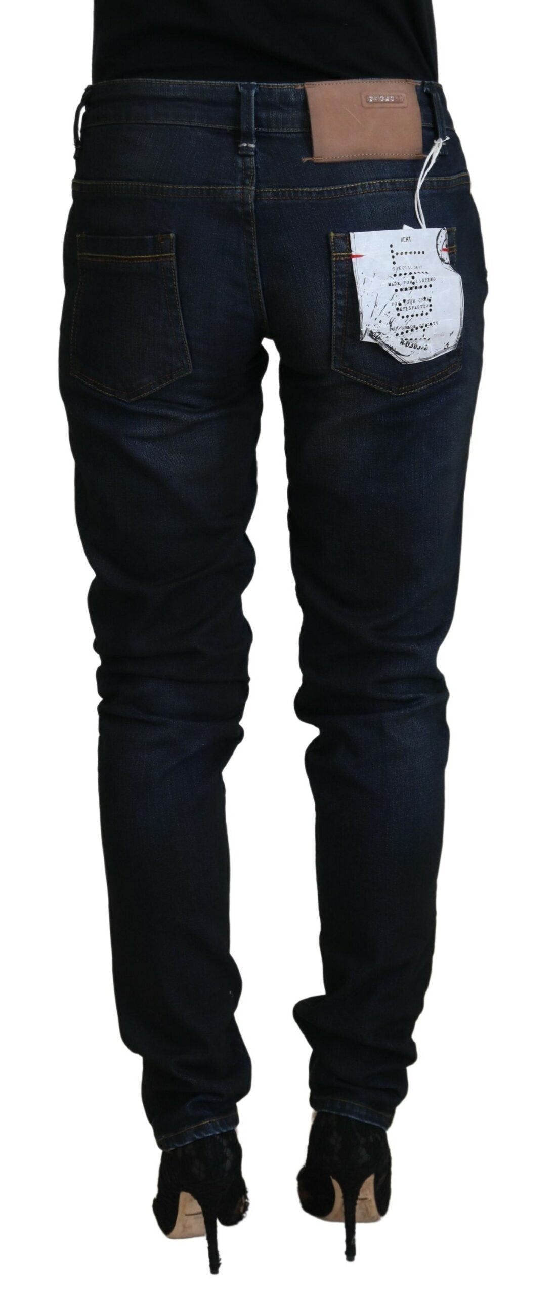 Acht Blaue Skinny-Jeans aus Baumwolle mit niedriger Taille für Damen