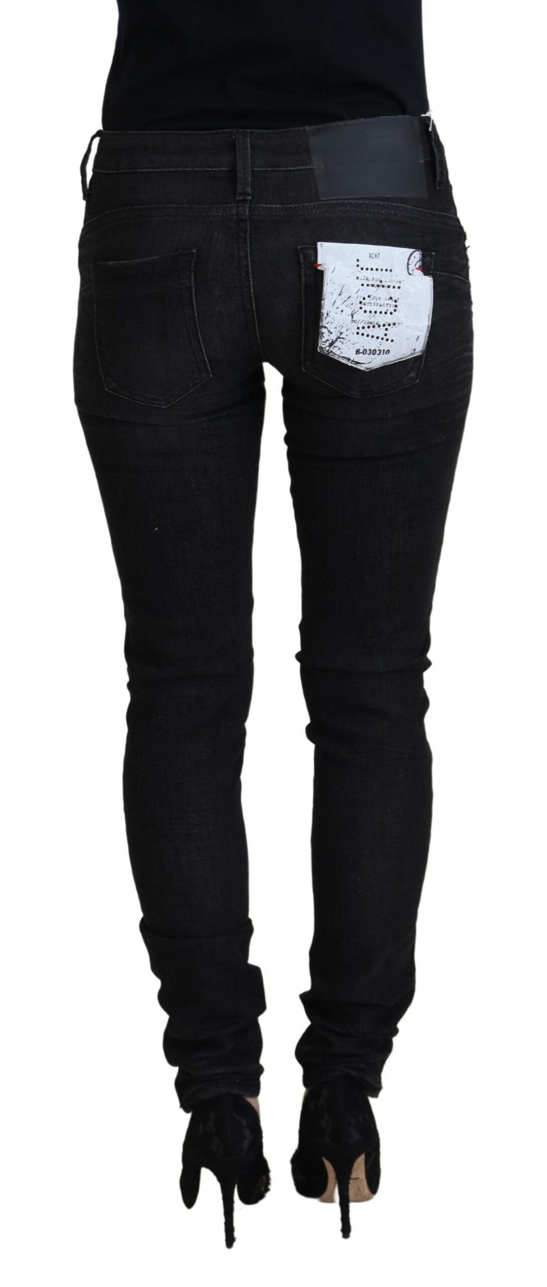 Acht Schwarze Slim Fit Damen Jeans aus Baumwolle