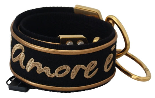 Dolce &amp; Gabbana Schulterriemen aus Messing mit schwarzem und goldenem Logo-Print