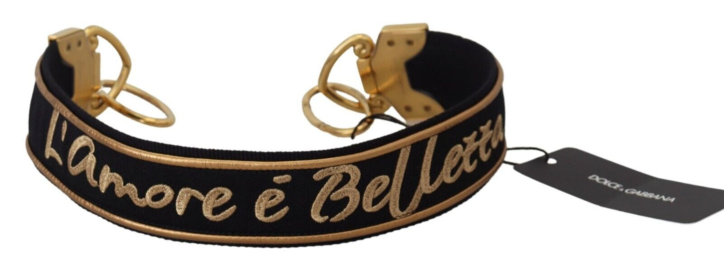 Dolce &amp; Gabbana Schulterriemen aus Messing mit schwarzem und goldenem Logo-Print