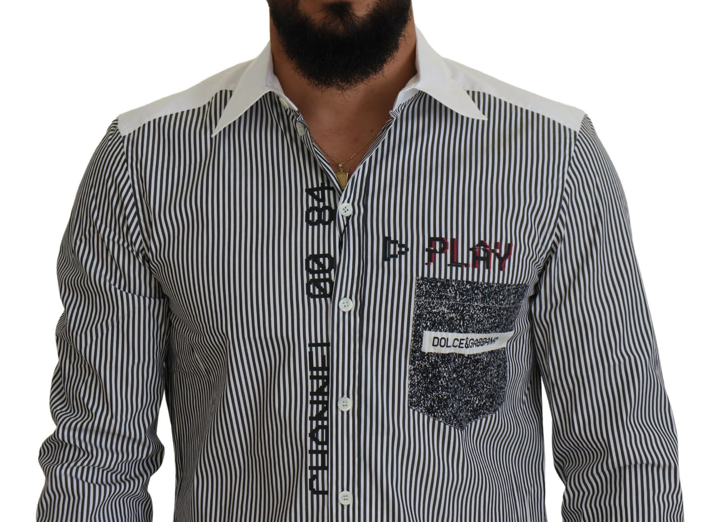 Dolce &amp; Gabbana Grau-weiß gestreiftes Slim Fit-Hemd