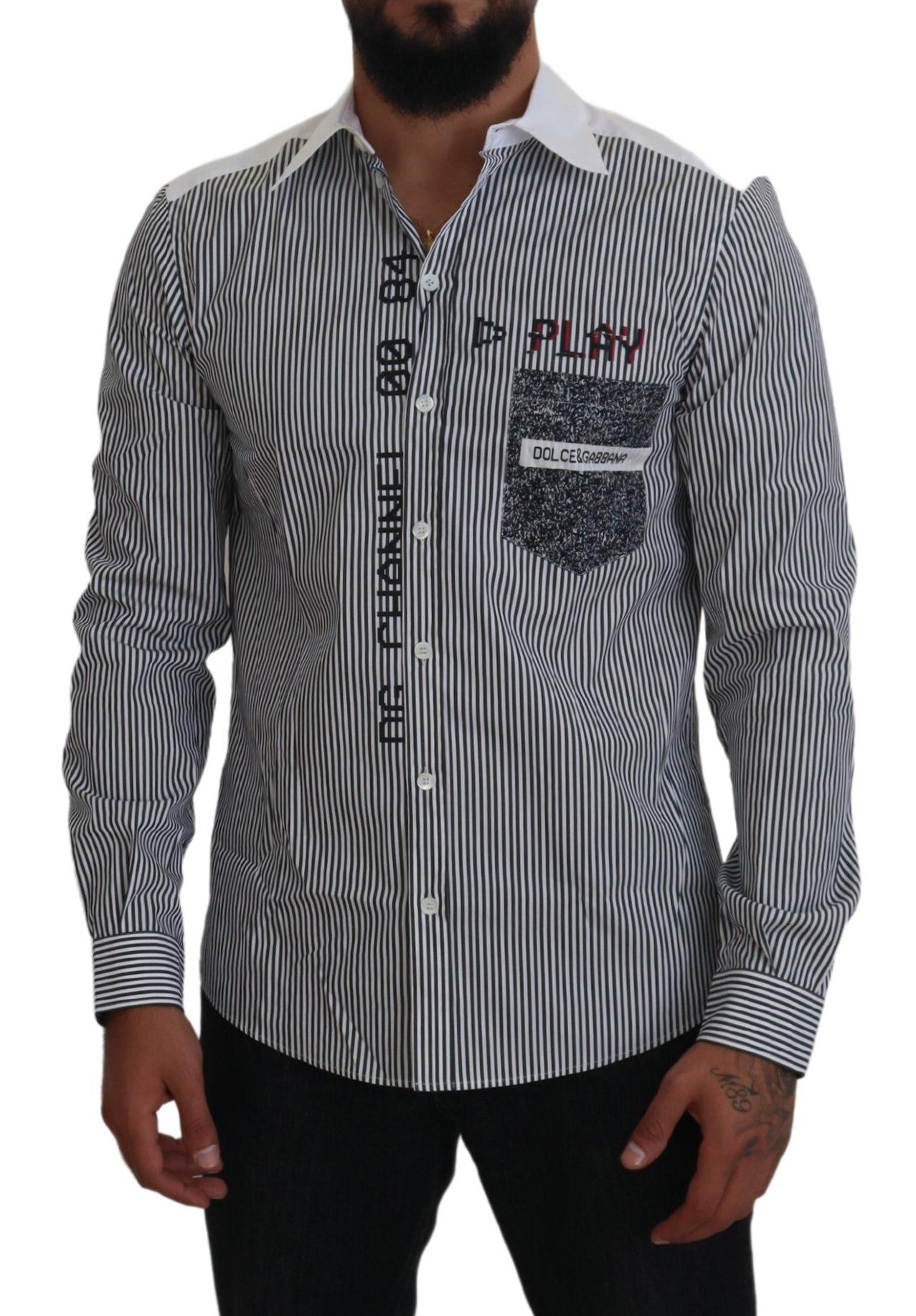 Dolce &amp; Gabbana Grau-weiß gestreiftes Slim Fit-Hemd