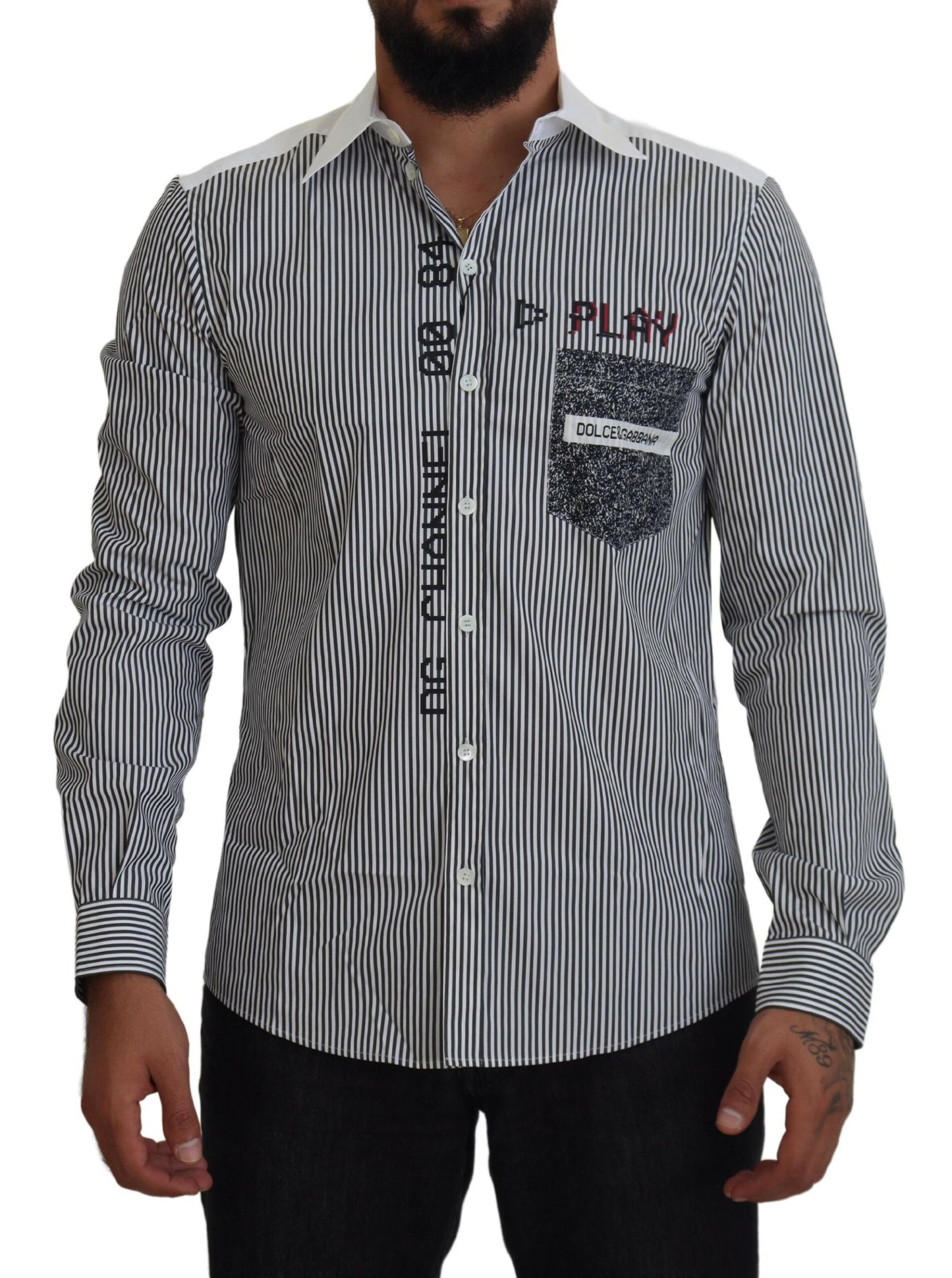 Dolce &amp; Gabbana Grau-weiß gestreiftes Slim Fit-Hemd