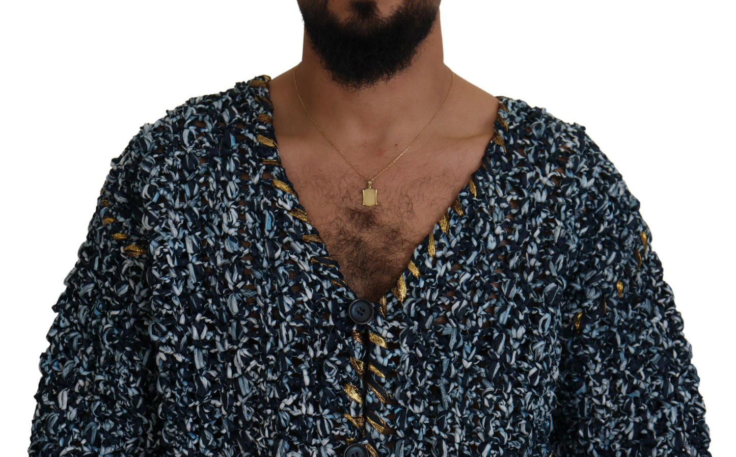 Dolce &amp; Gabbana Blauer Cardigan mit Knöpfen, handgefertigter Pullover