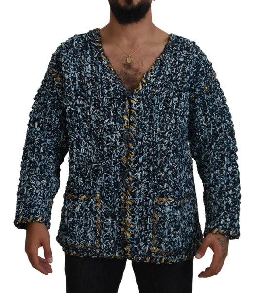 Dolce &amp; Gabbana Blauer Cardigan mit Knöpfen, handgefertigter Pullover