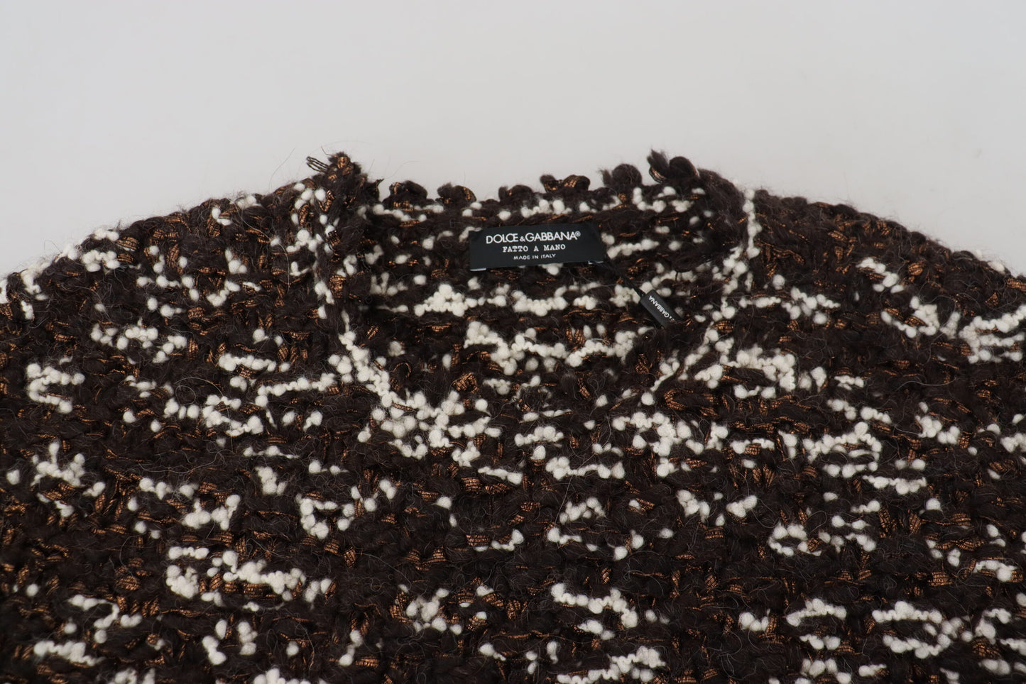 Dolce &amp; Gabbana Brauner handgefertigter Strickpullover aus Wolle