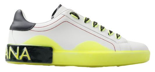 Dolce &amp; Gabbana Weiß Gelb Portofino Leder Sneakers Schuhe