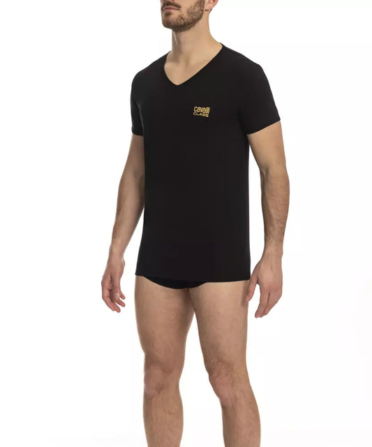 Cavalli Class Herren-T-Shirt aus schwarzer Baumwolle