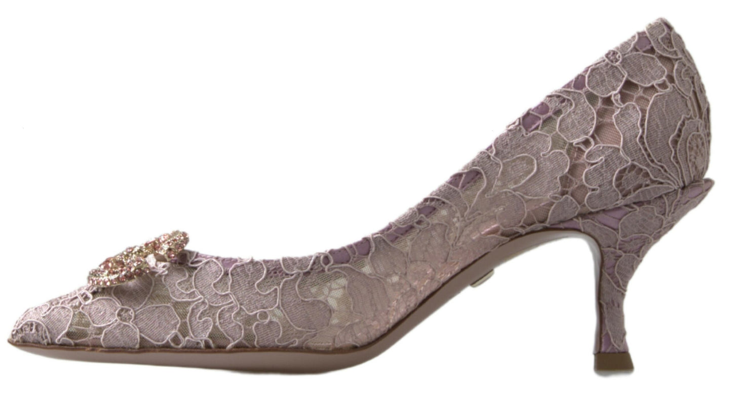 Dolce &amp; Gabbana – Pumps mit Kristallen in Rosa mit Blumenspitze