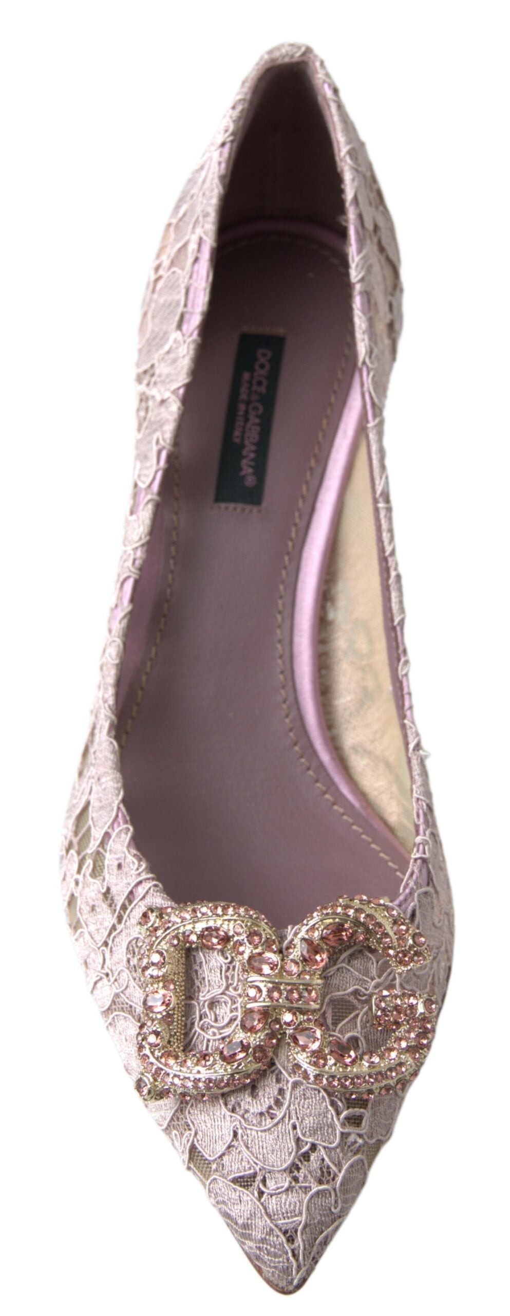Dolce &amp; Gabbana – Pumps mit Kristallen in Rosa mit Blumenspitze