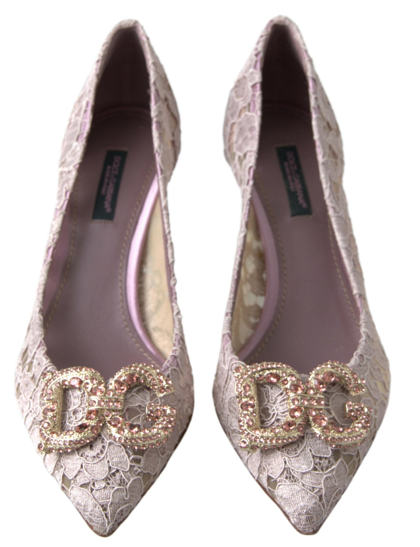 Dolce &amp; Gabbana – Pumps mit Kristallen in Rosa mit Blumenspitze