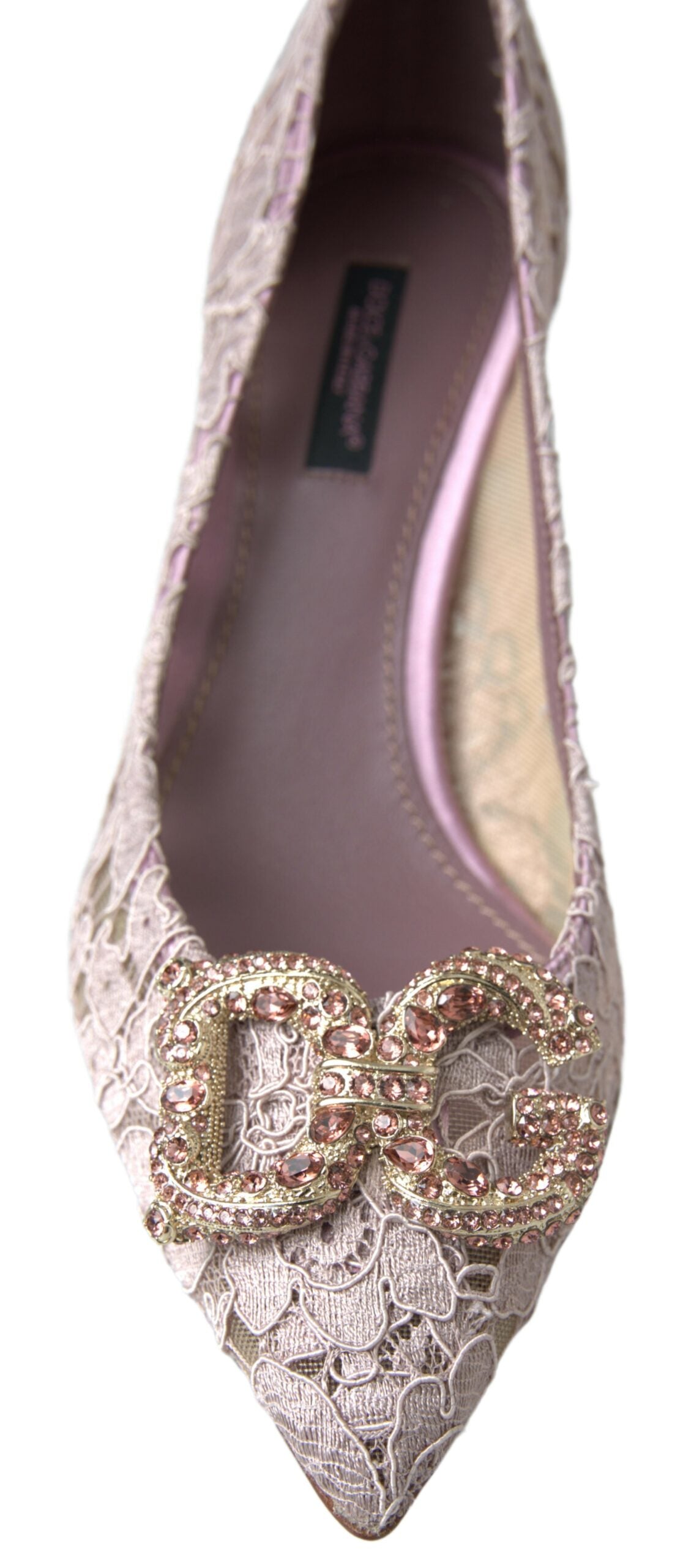 Dolce &amp; Gabbana – Pumps mit Kristallen in Rosa mit Blumenspitze