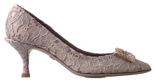 Dolce &amp; Gabbana – Pumps mit Kristallen in Rosa mit Blumenspitze