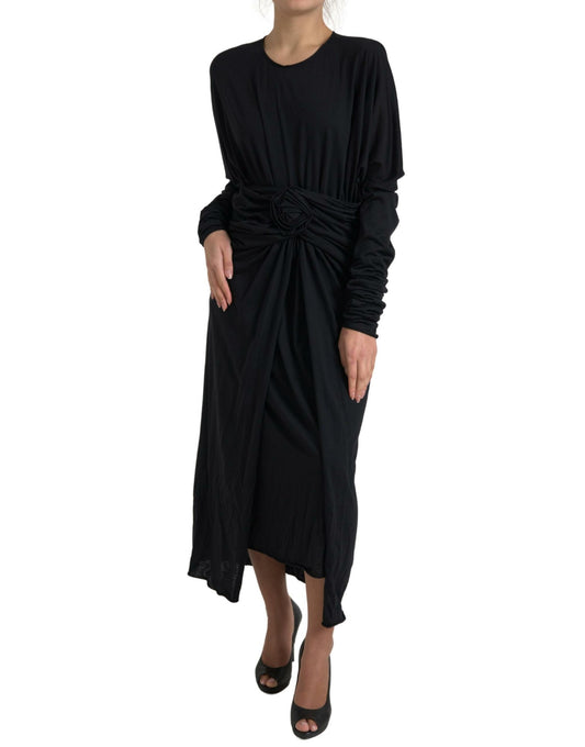 Dolce &amp; Gabbana – Schwarzes Wickel-Midikleid aus Wolle