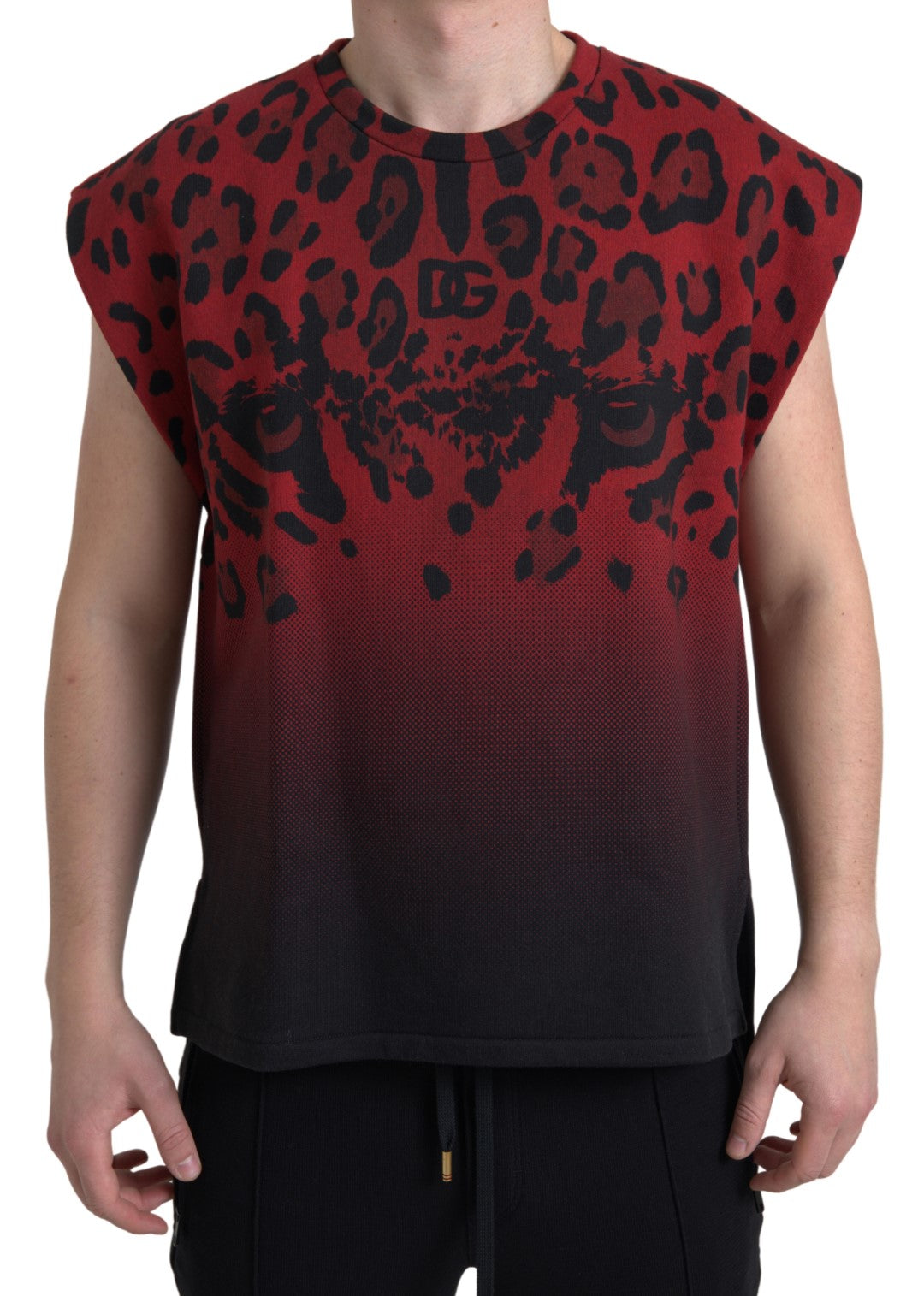 Dolce &amp; Gabbana – Ärmelloses Tank-T-Shirt aus Baumwolle mit rotem Leopardenmuster