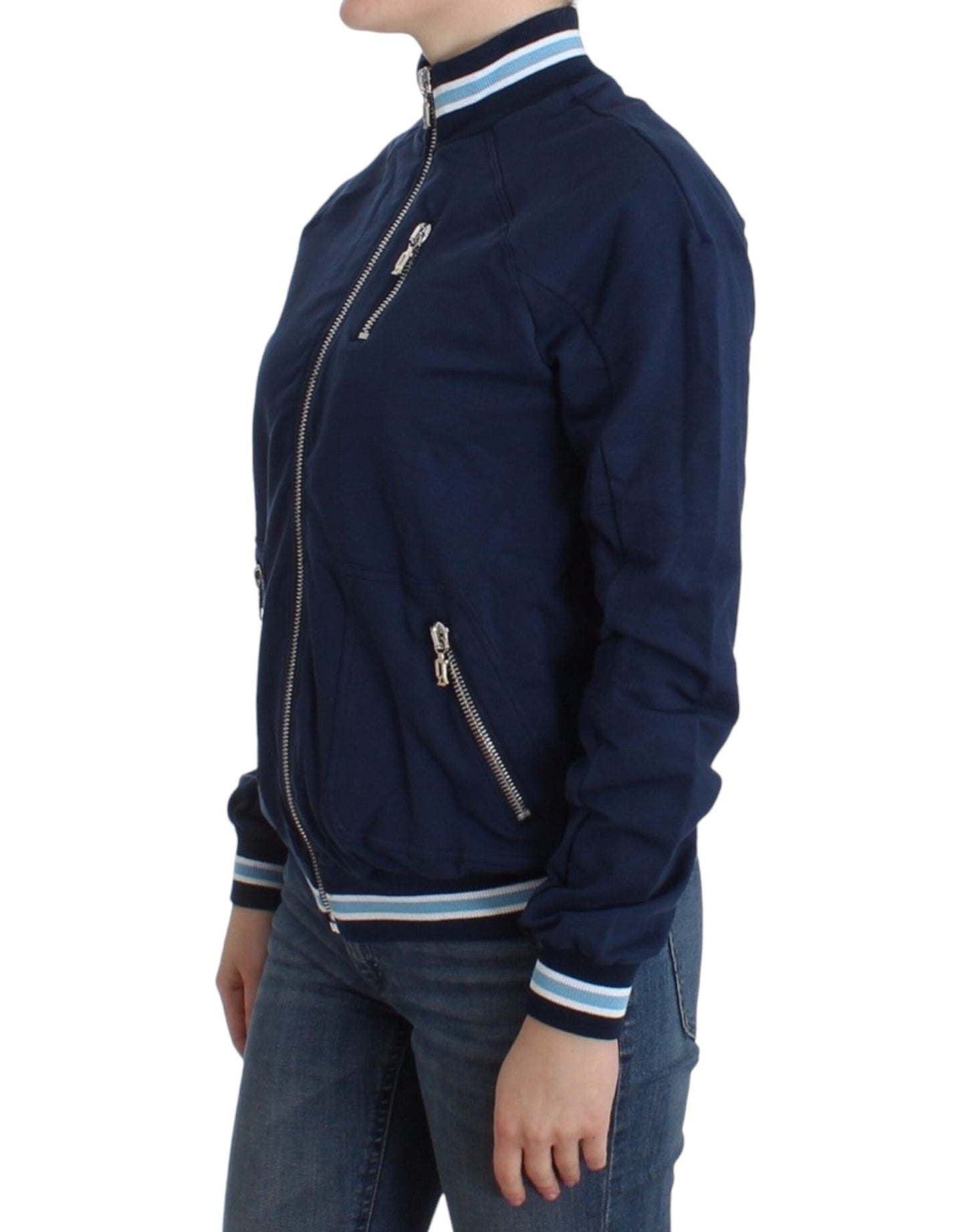 John Galliano Blaue Baumwoll-Strickjacke mit Reißverschluss