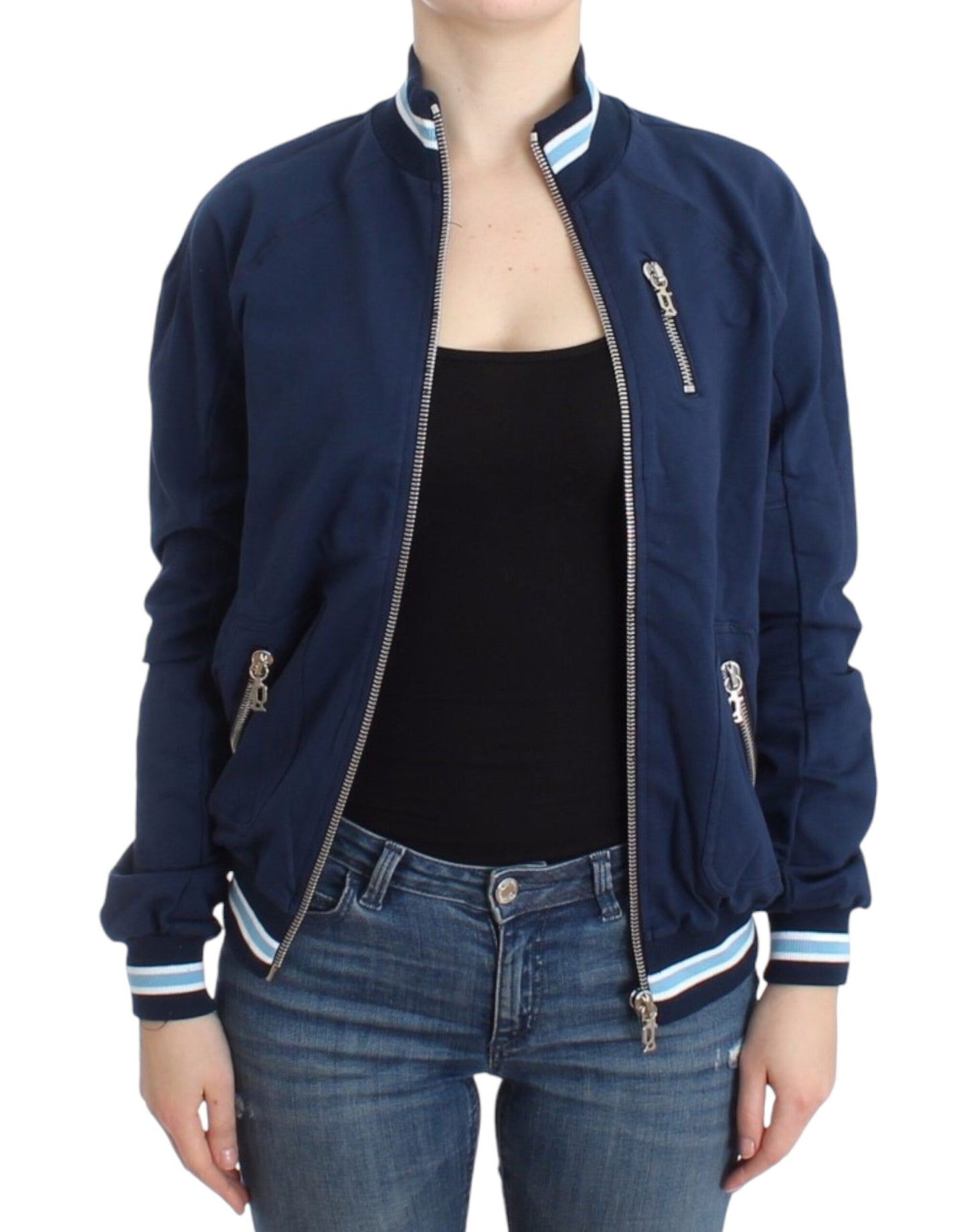 John Galliano Blaue Baumwoll-Strickjacke mit Reißverschluss