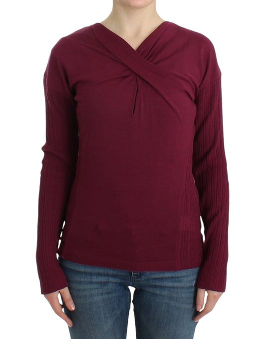 Lila Strickpullover aus Wolle mit Pferden
