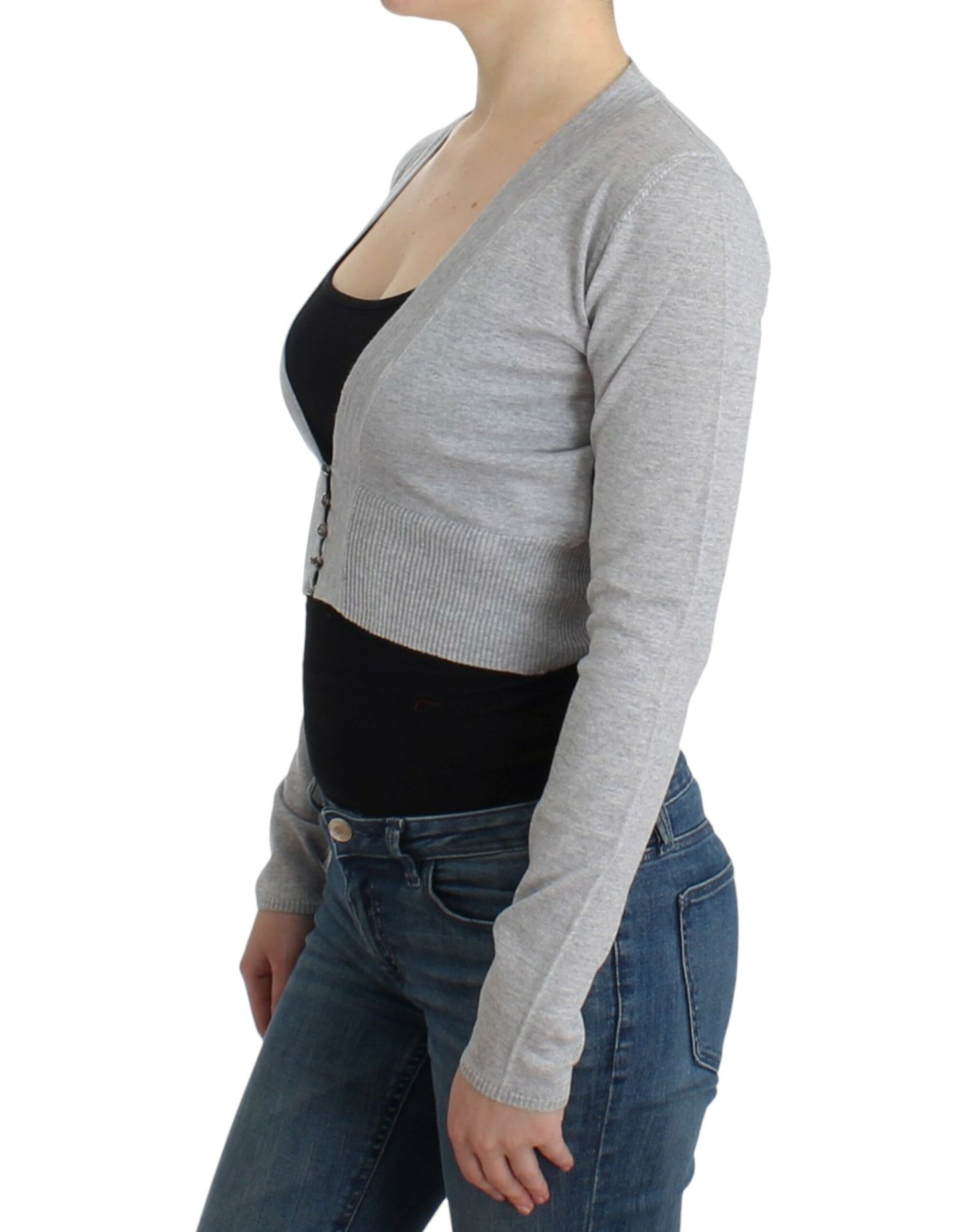 Cavalli Graue kurze Wollstrickjacke