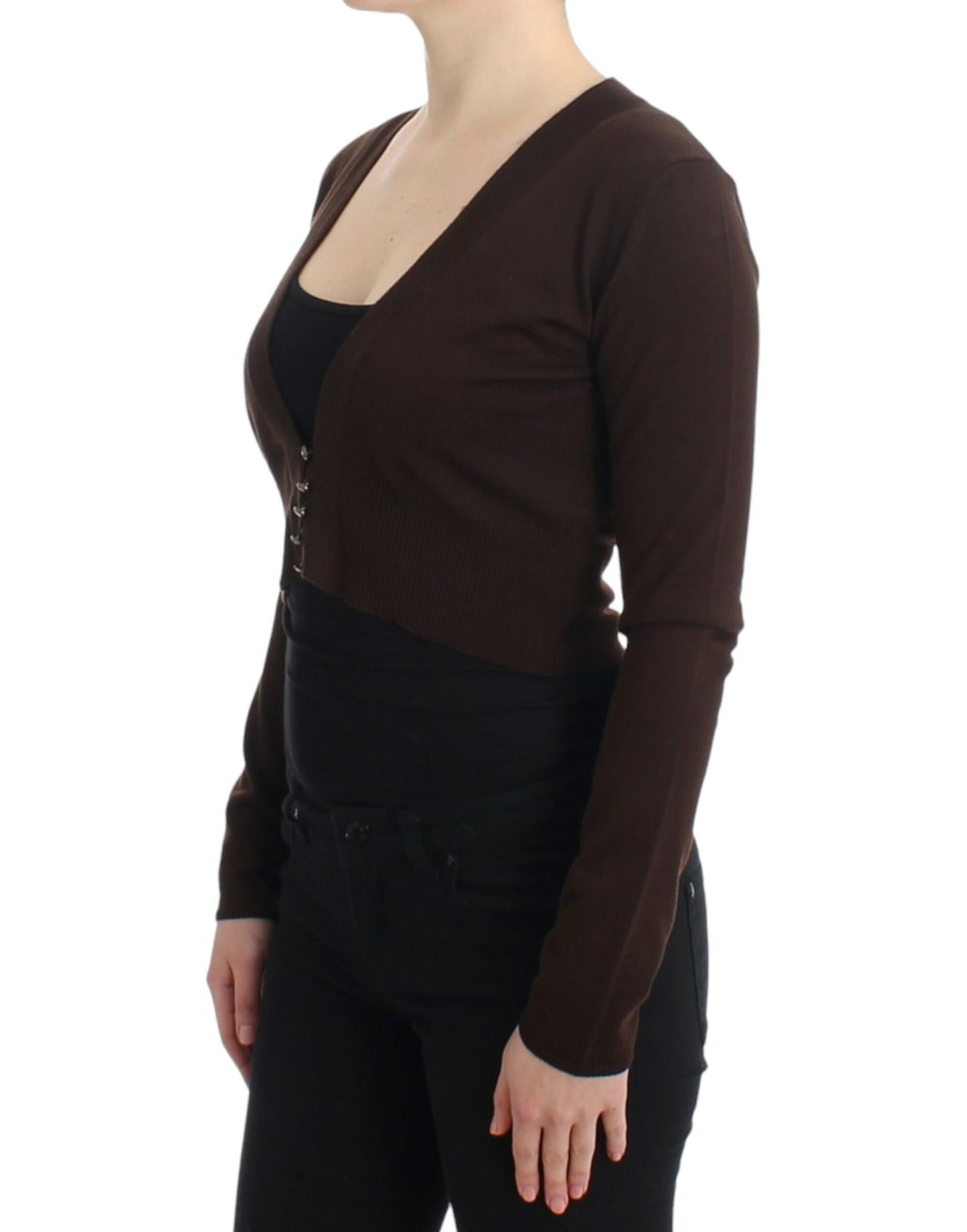 Cavalli Braune kurze Wollstrickjacke