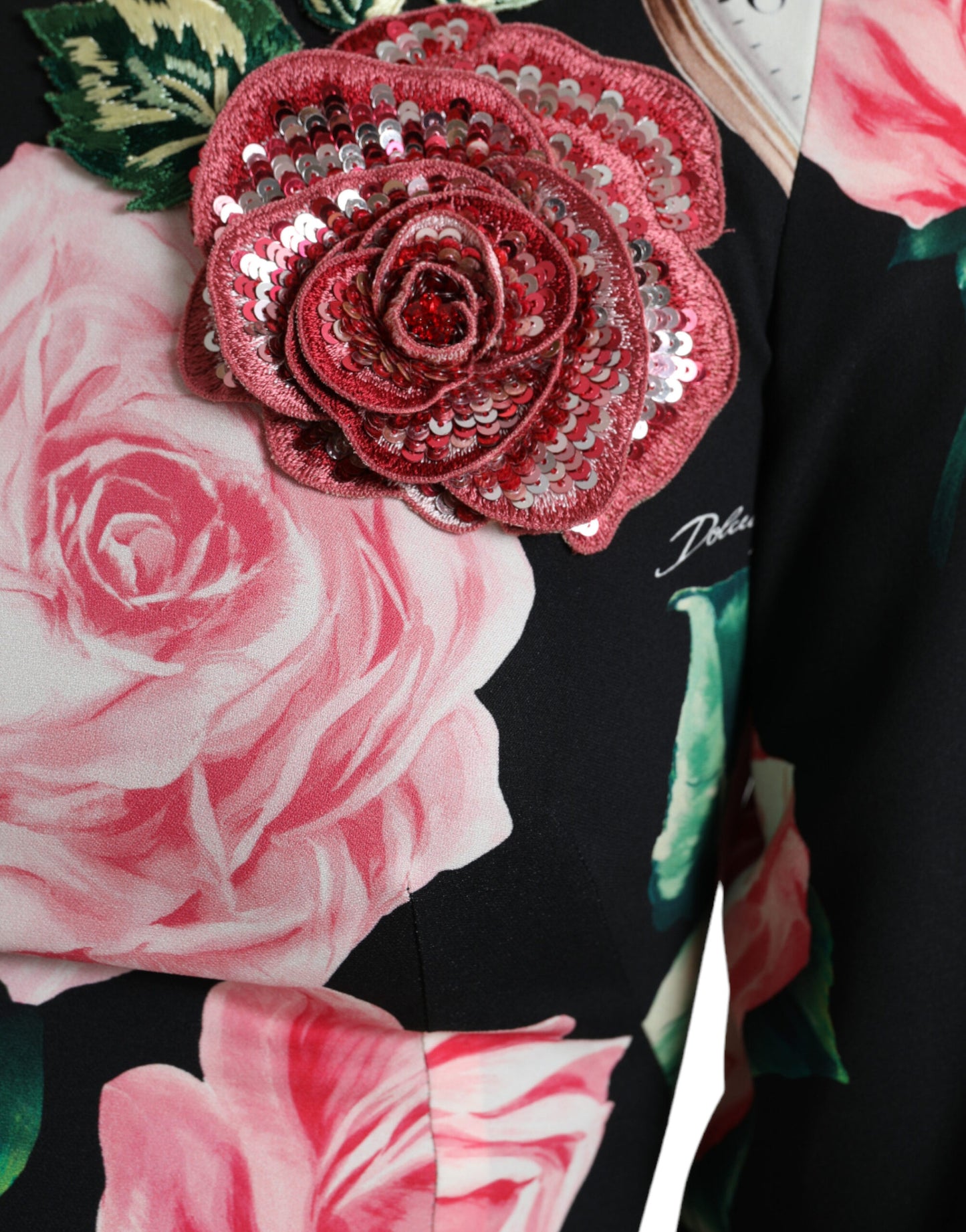 Dolce &amp; Gabbana Schwarzes A-Linien-Kleid aus Spitze mit Blumenverzierung