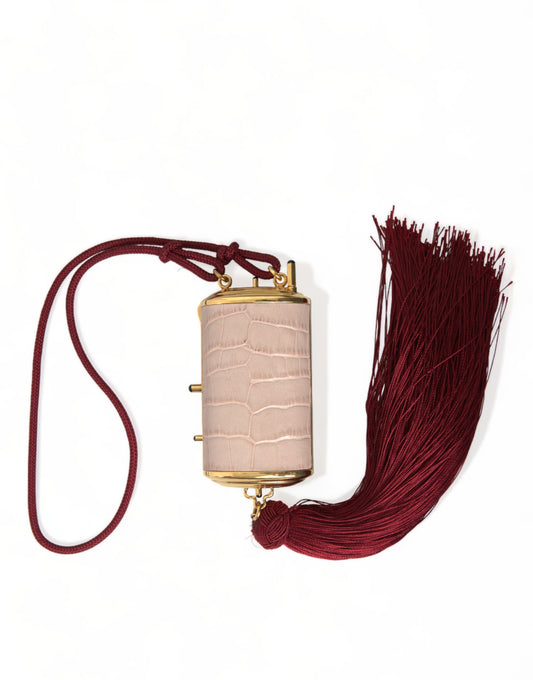 Dolce &amp; Gabbana – Mini-Kosmetiktasche aus exotischem Leder mit Spiegel und Quaste in Rosa