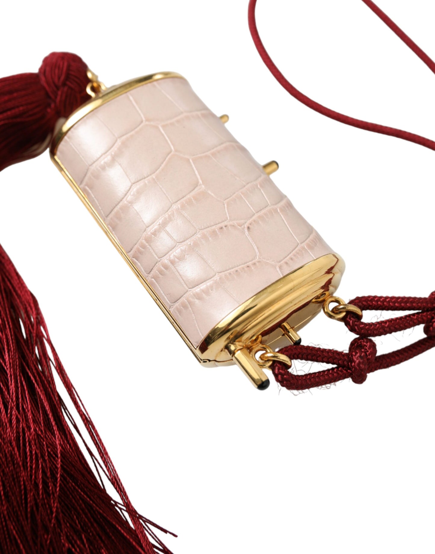 Dolce &amp; Gabbana – Mini-Kosmetiktasche aus exotischem Leder mit Spiegel und Quaste in Rosa