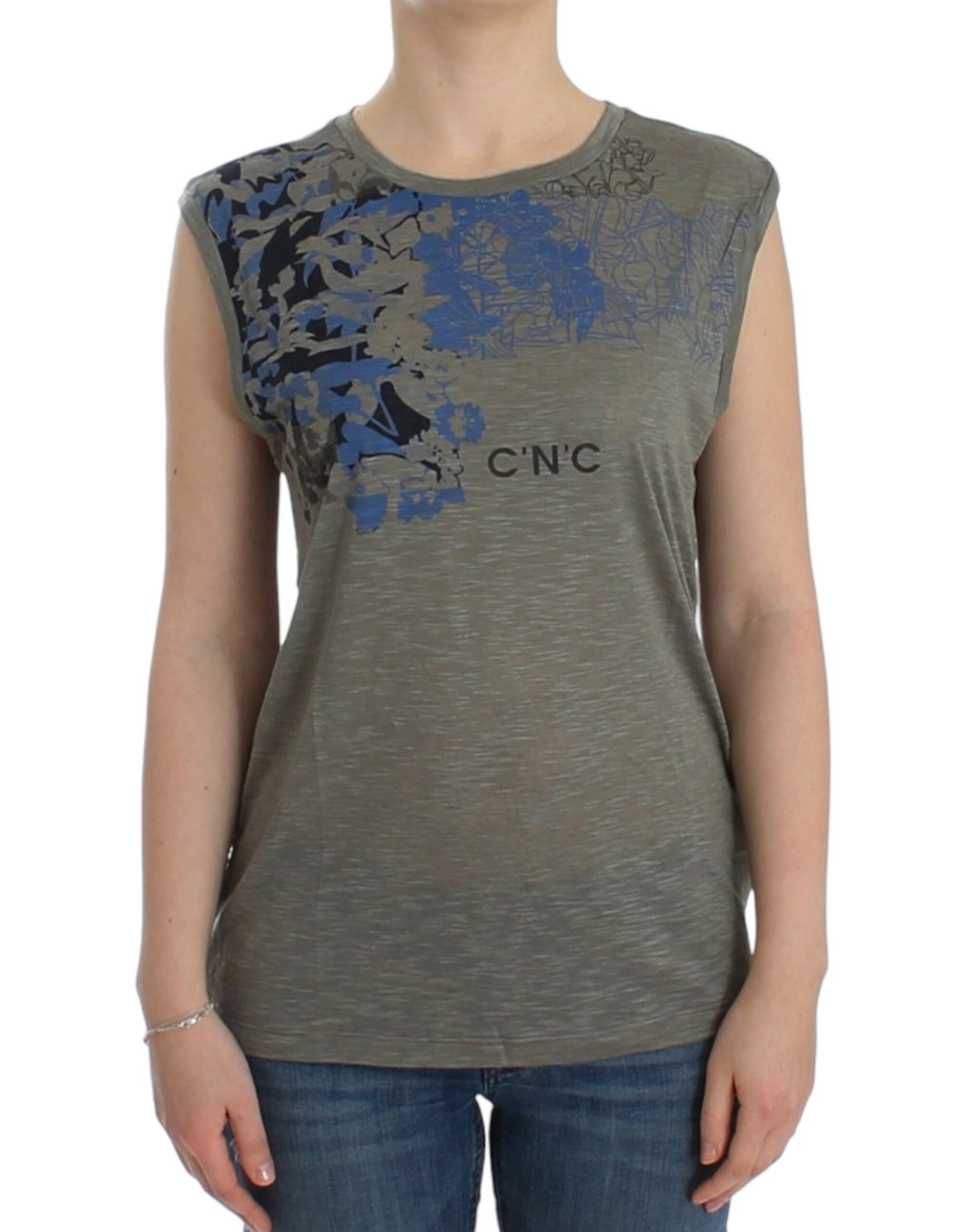 Costume National – Ärmelloses T-Shirt mit grauem Aufdruck