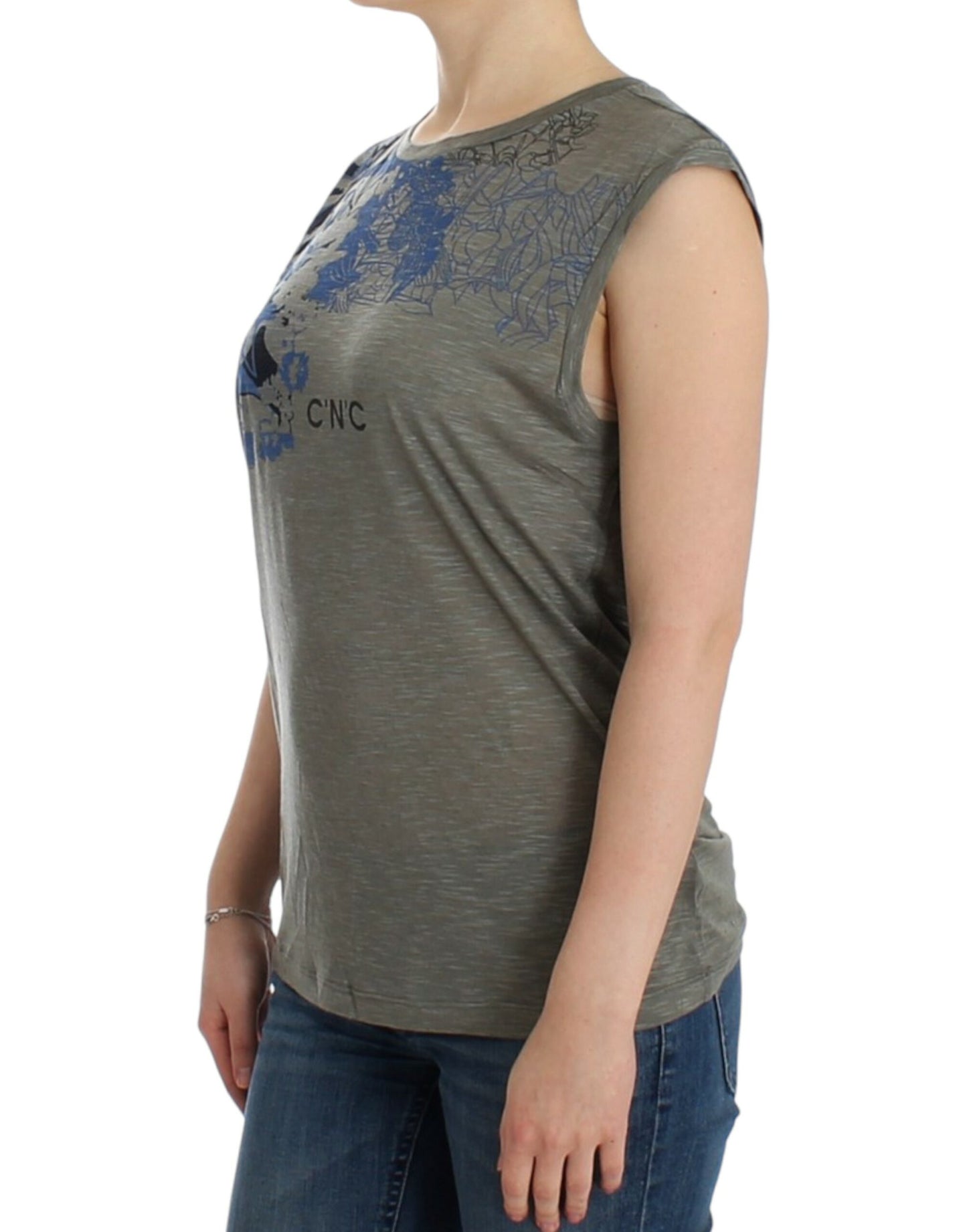 Costume National – Ärmelloses T-Shirt mit grauem Aufdruck