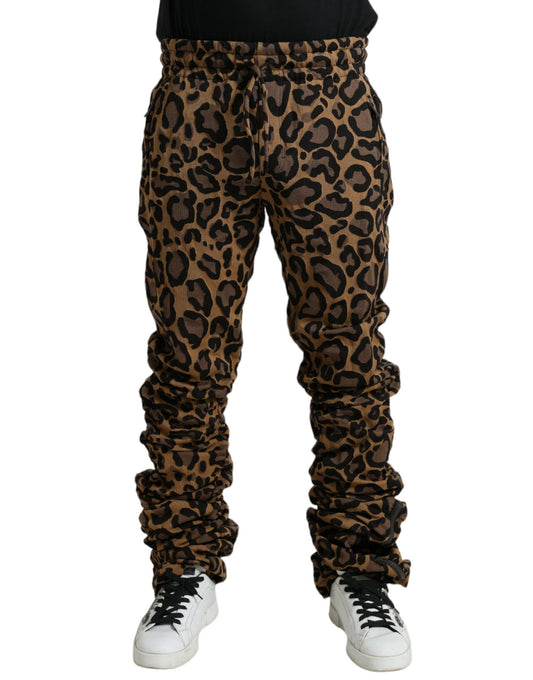 Dolce &amp; Gabbana – Braune Jogginghose aus Jacquard mit Leopardenmuster