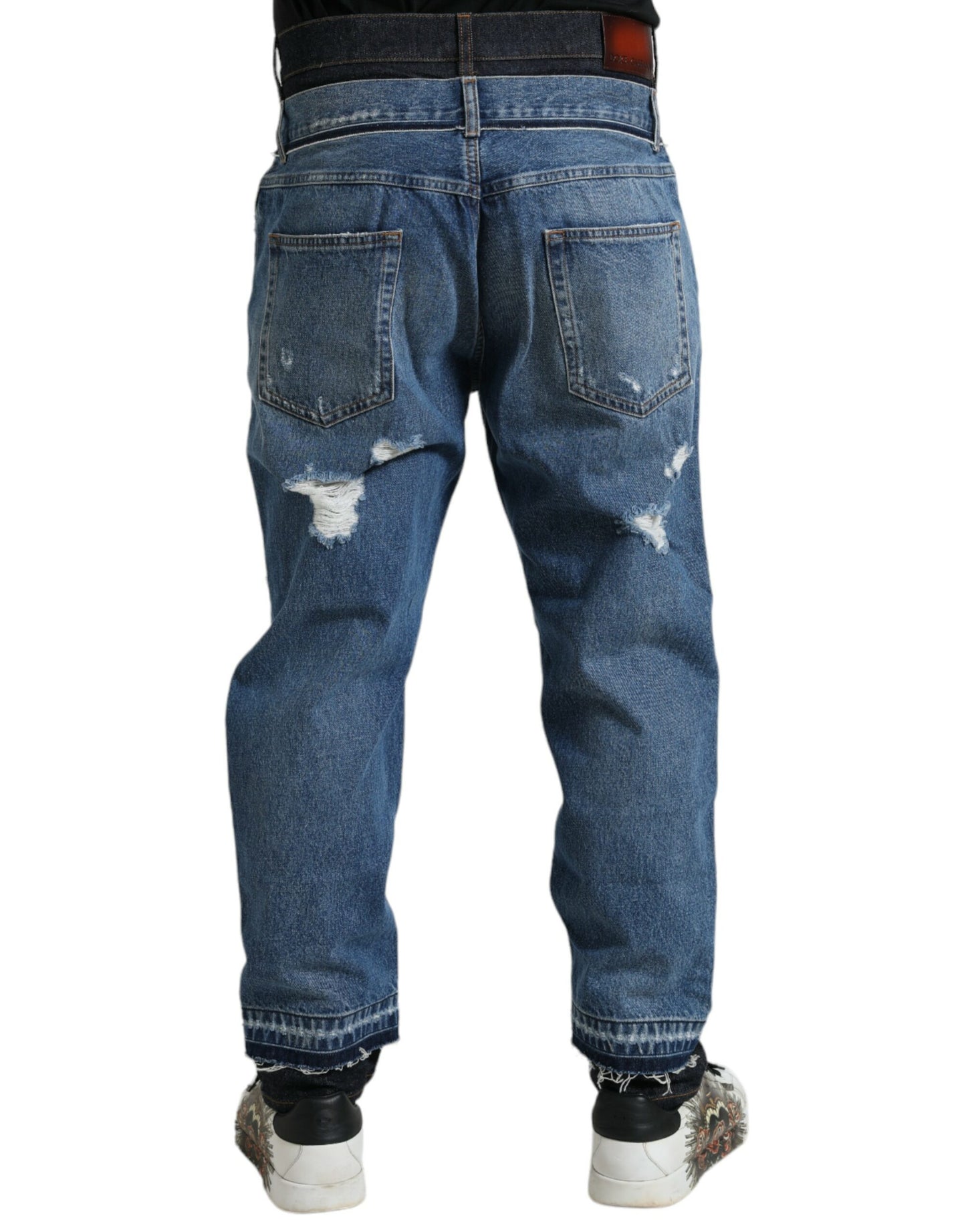 Dolce &amp; Gabbana Blaue zerfetzte Baumwolljeans für Herren