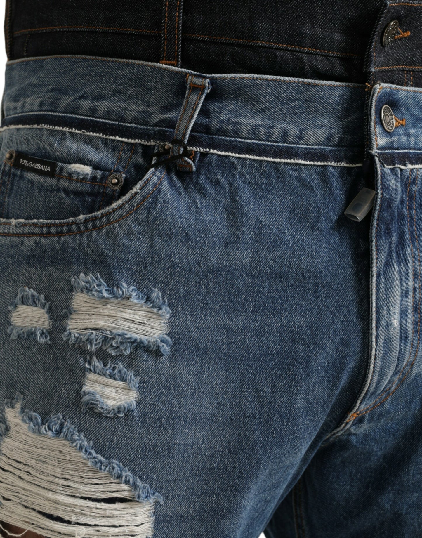 Dolce &amp; Gabbana Blaue zerfetzte Baumwolljeans für Herren