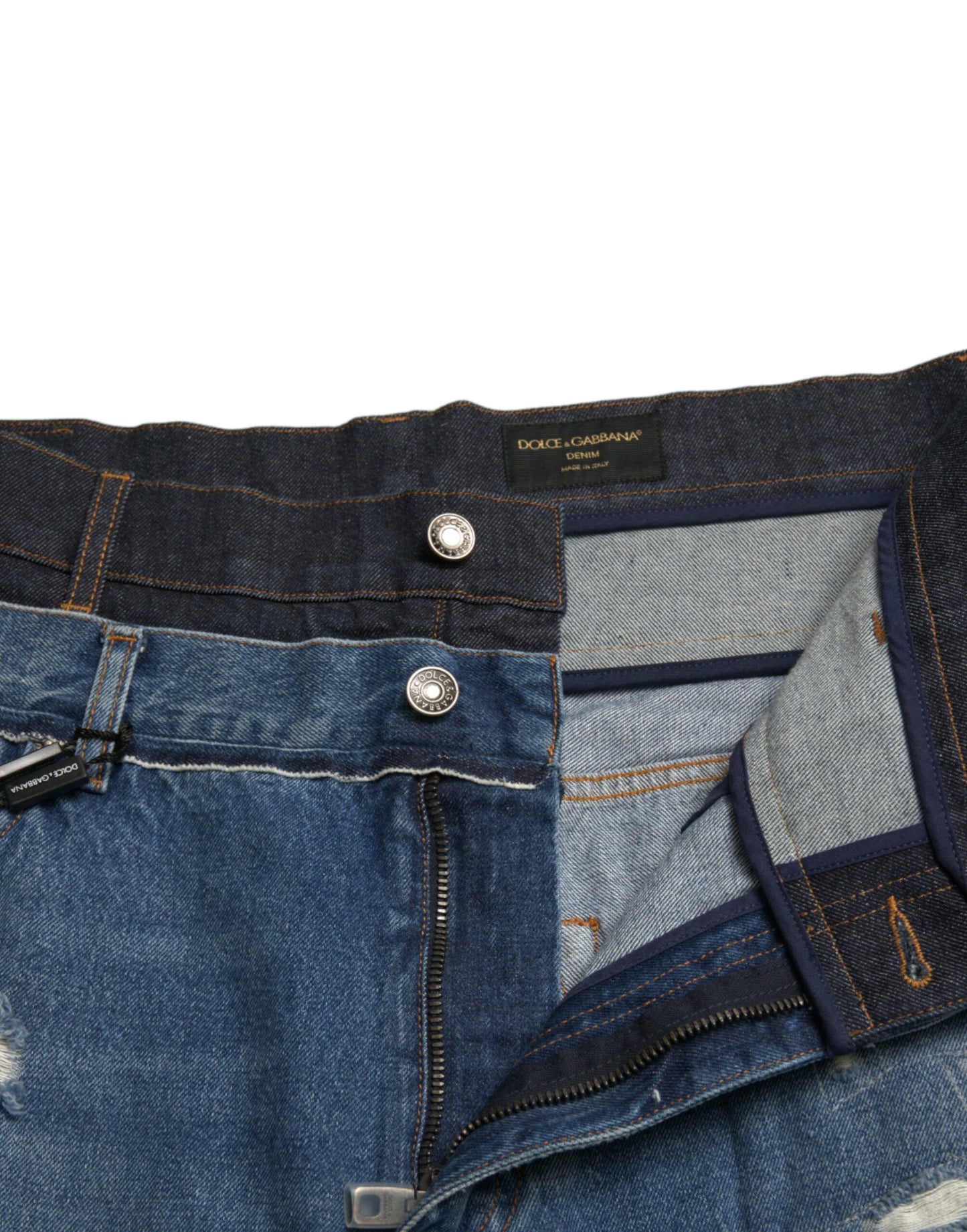 Dolce &amp; Gabbana Blaue zerfetzte Baumwolljeans für Herren