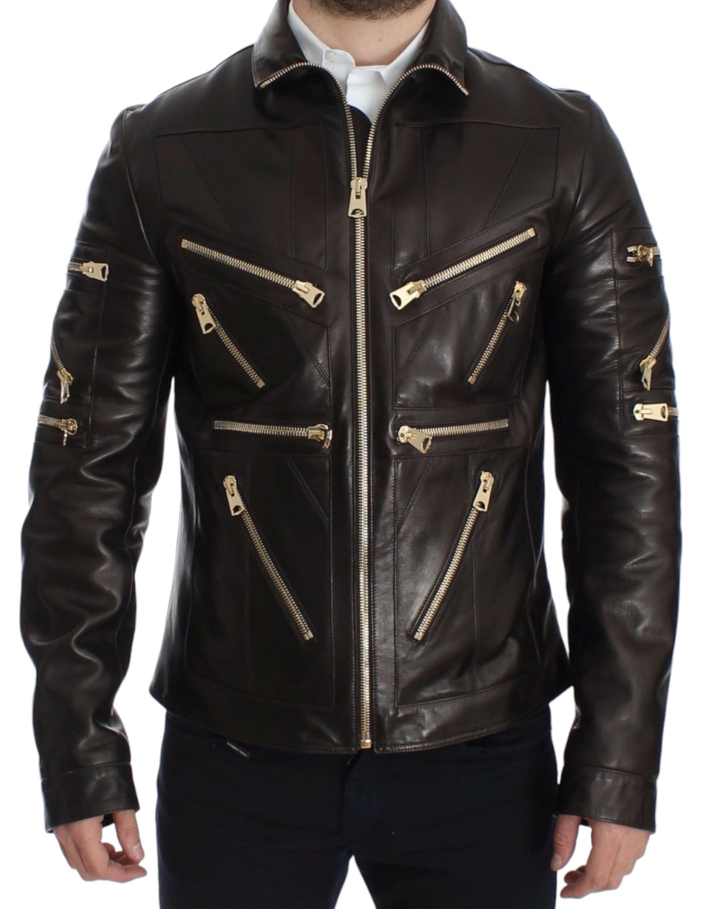 Dolce &amp; Gabbana – Braune Reißverschlussjacke aus Lammleder