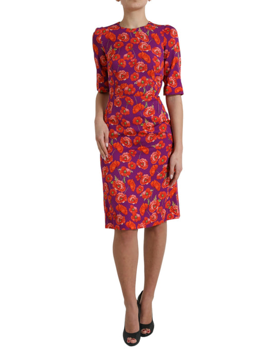 Dolce &amp; Gabbana – Etuikleid mit mehrfarbigem Blumen- und Mohndruck