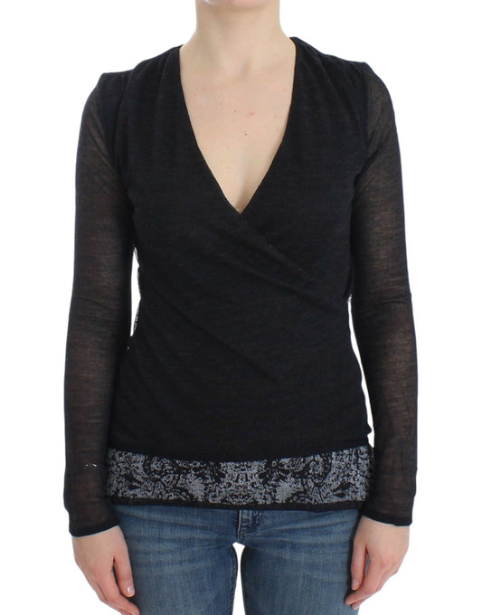Ermanno Scervino – Langärmliger Stretch-Pullover aus schwarzer Wollmischung