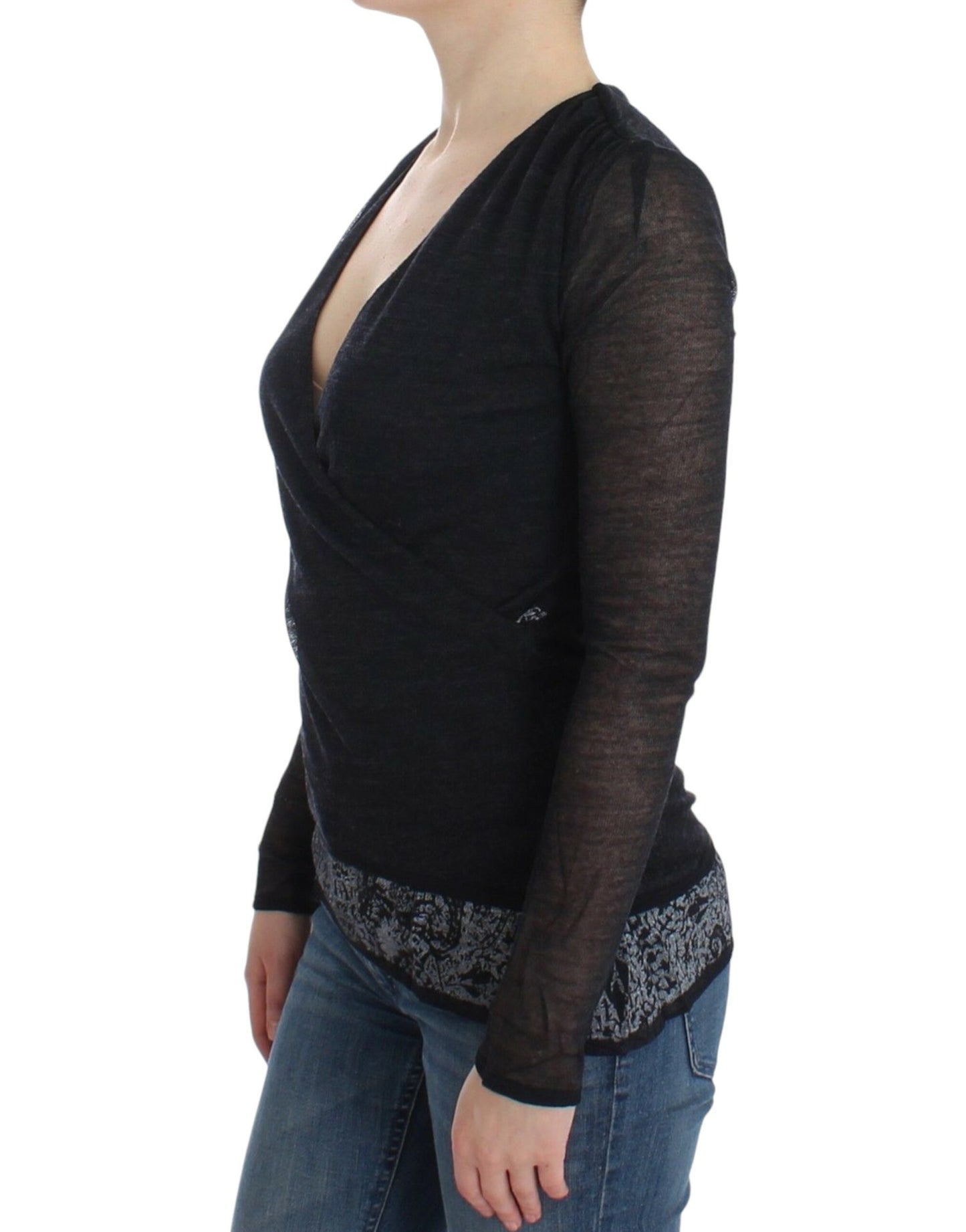 Ermanno Scervino – Langärmliger Stretch-Pullover aus schwarzer Wollmischung