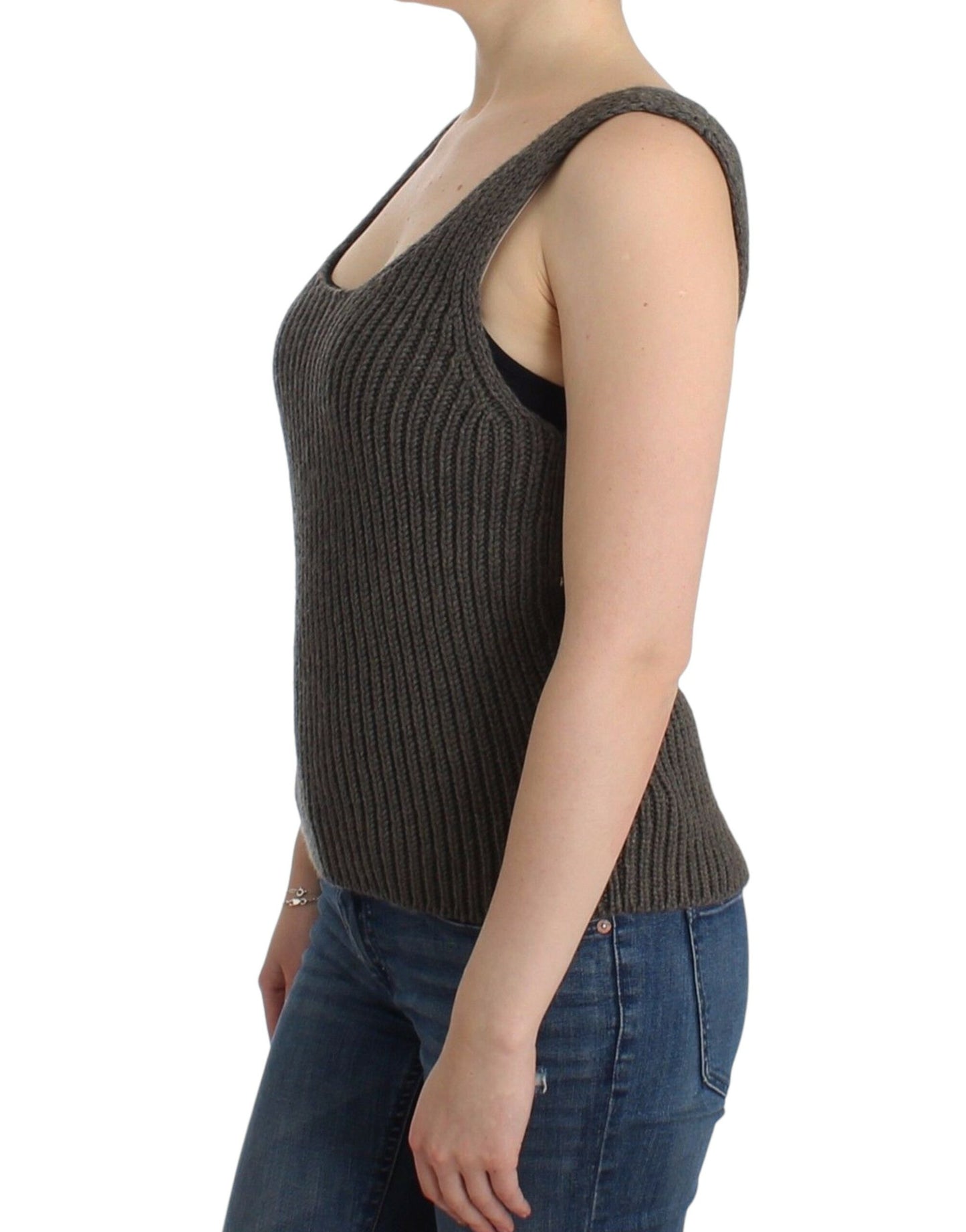 Ermanno Scervino Graues Stricktop Strickpullover Merinowolle