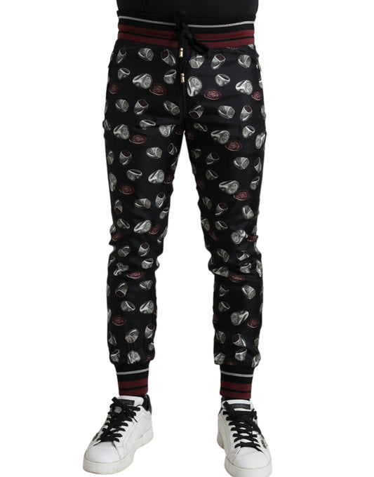 Dolce &amp; Gabbana Schwarze Jogginghose aus Seide mit Ring