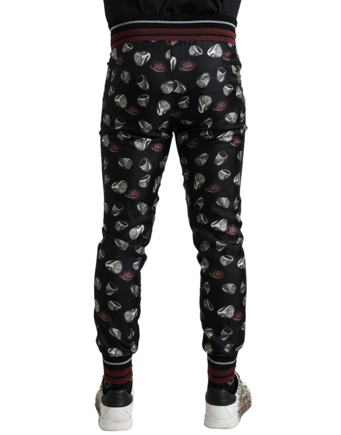 Dolce &amp; Gabbana Schwarze Jogginghose aus Seide mit Ring