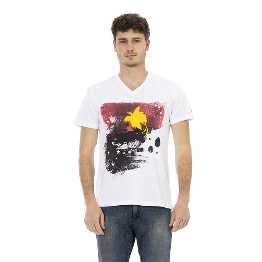 Trussardi Action Herren-T-Shirt aus weißer Baumwolle mit V-Ausschnitt
