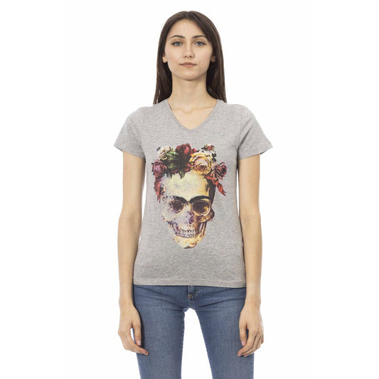 Trussardi Action Gray Cotton Women V-Neck Top