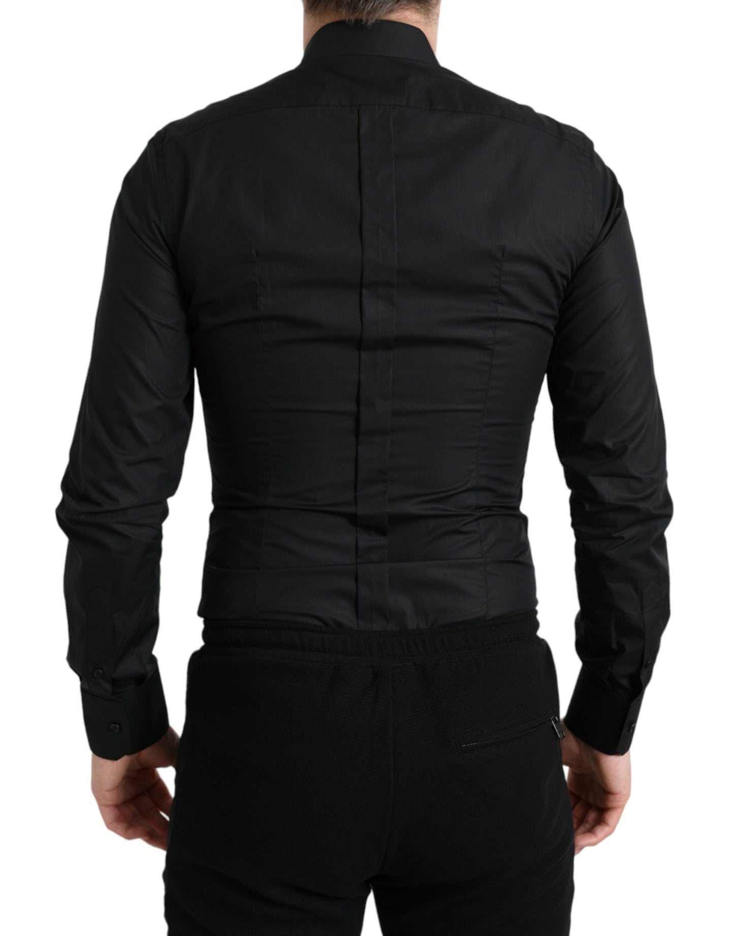 Dolce &amp; Gabbana – Schwarzes, formelles GOLD-Hemd aus Baumwolle mit Logo